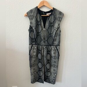 Rebecca Taylor Sz 10 women’s Black and Gray Snake Print Midi shift Dress Pockets